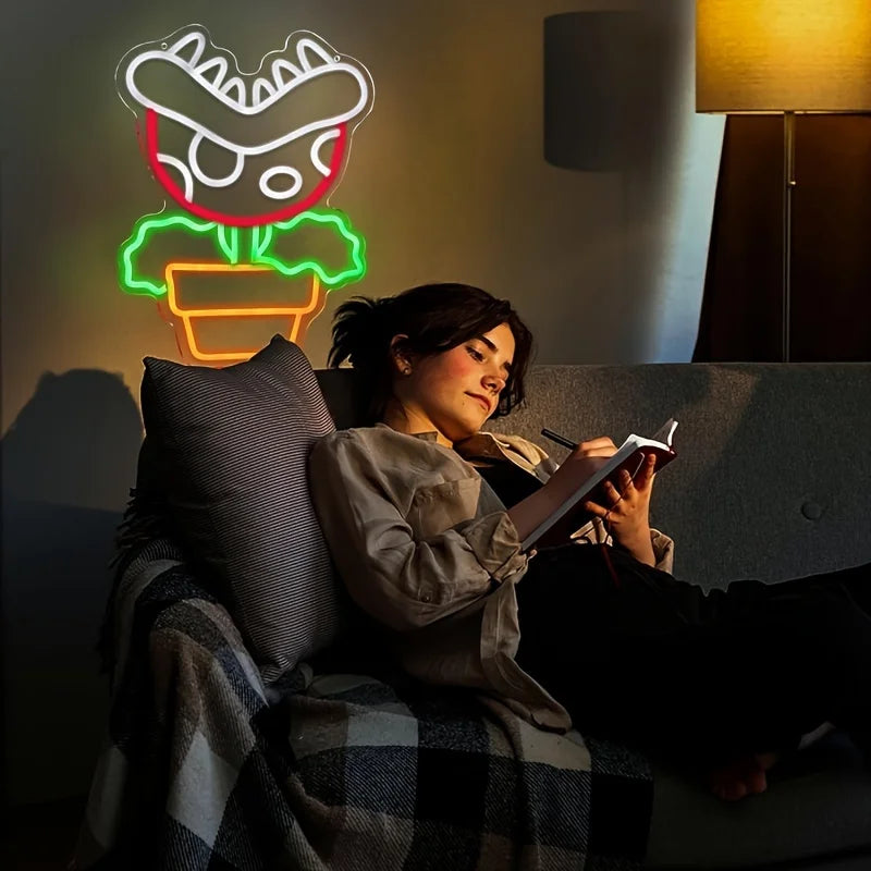 Super Mario Themed Plant Neon Light - Nintendo Retro Gaming Sign