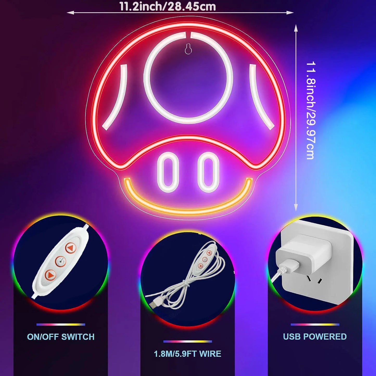 Toad / Mario Themed Neon Light - Nintendo Retro Gaming Sign