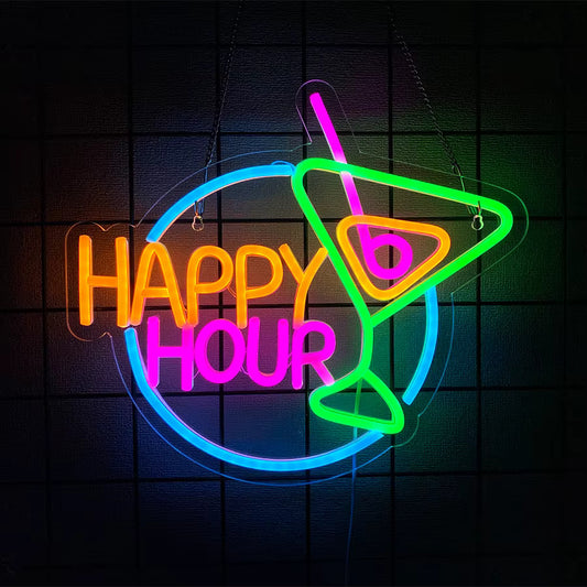 Happy Hour Neon Light - Cocktail Bar Sign - Pub Home Club etc LED