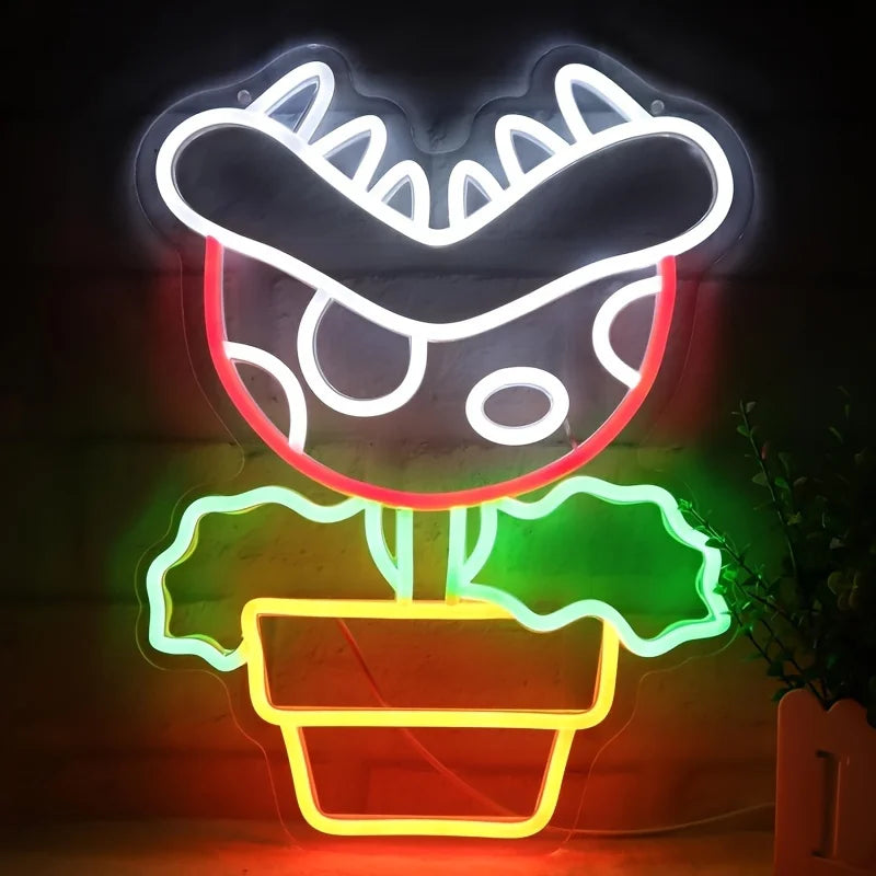Super Mario Themed Plant Neon Light - Nintendo Retro Gaming Sign