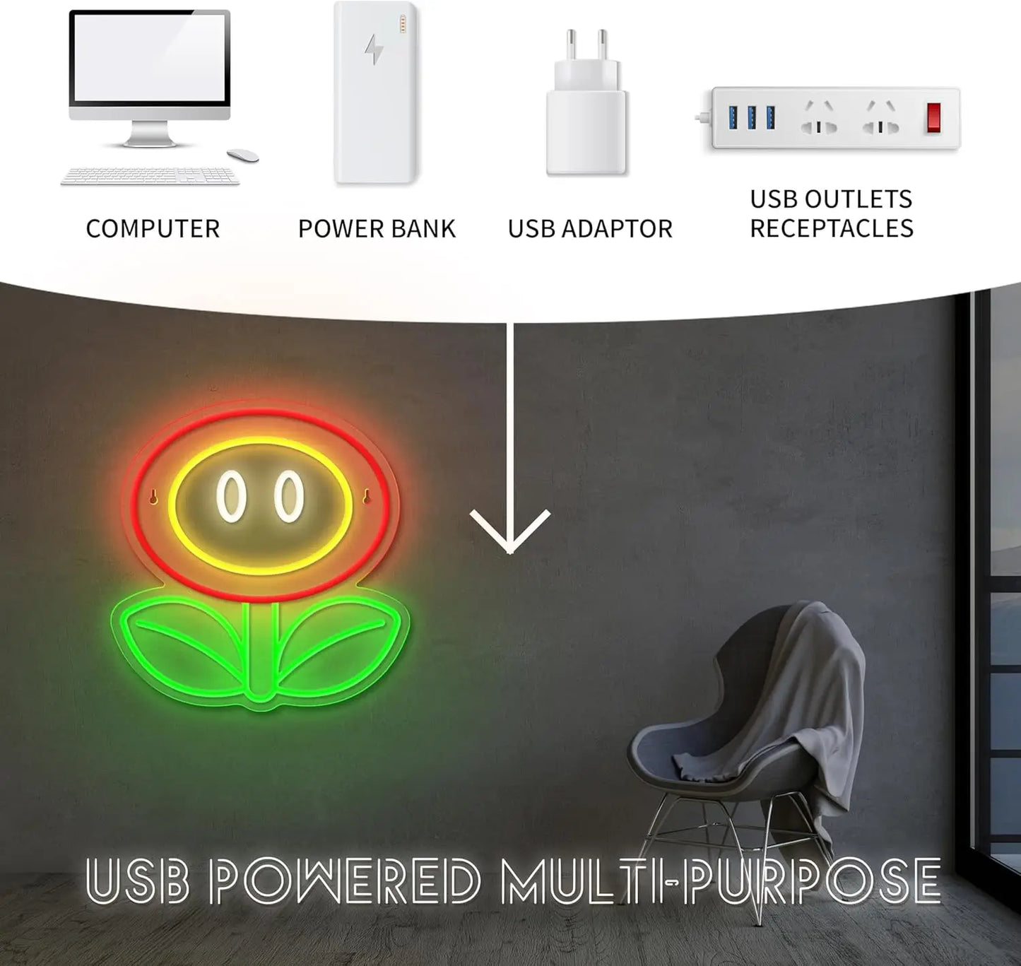 Super Mario Flower Neon Light - Nintendo Retro Gaming Sign