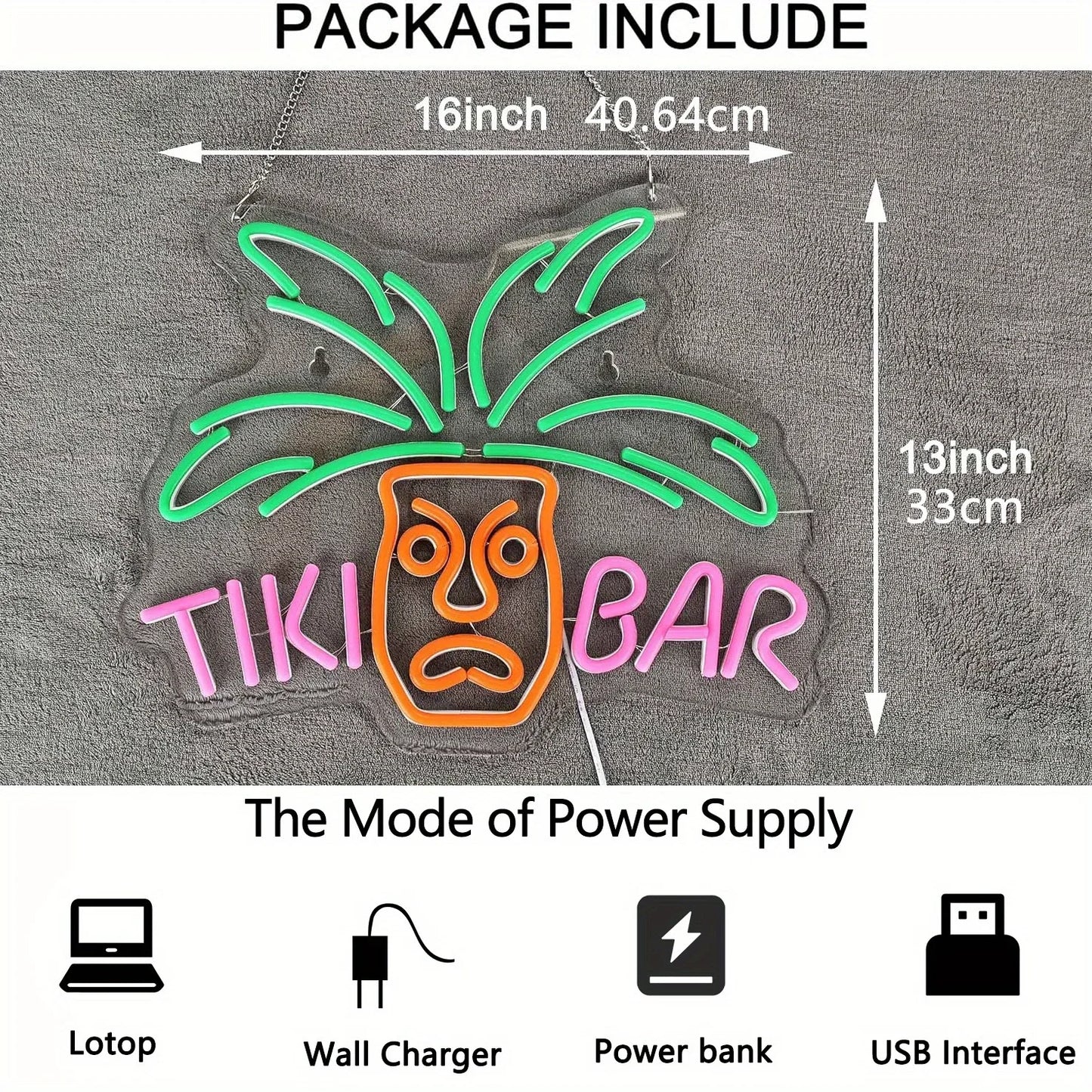 Tiki Bar Neon Light - Cocktail Bar Sign LED - Pub Home Club etc