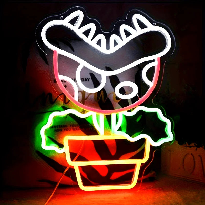 Super Mario Themed Plant Neon Light - Nintendo Retro Gaming Sign