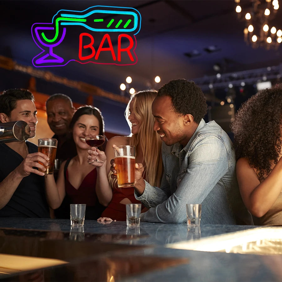 Wine Bottle Glass Sign - Neon Light LED Cocktail Bar Pub Etc