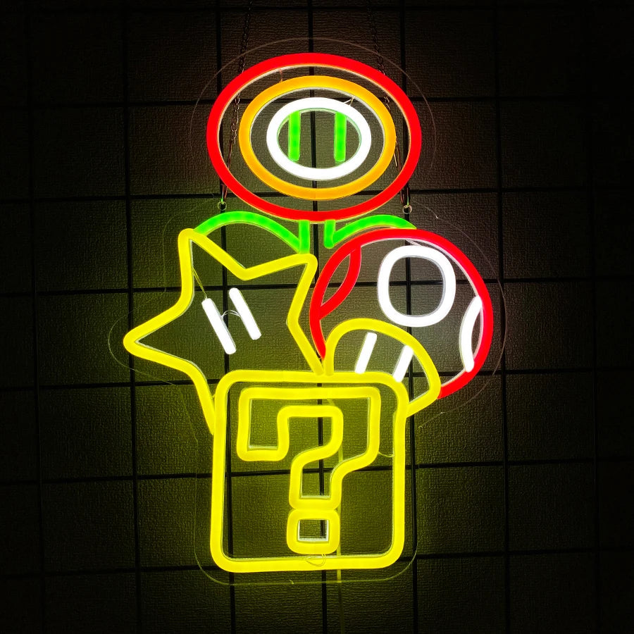 Super Mario Themed Neon Light - Nintendo Retro Gaming Sign