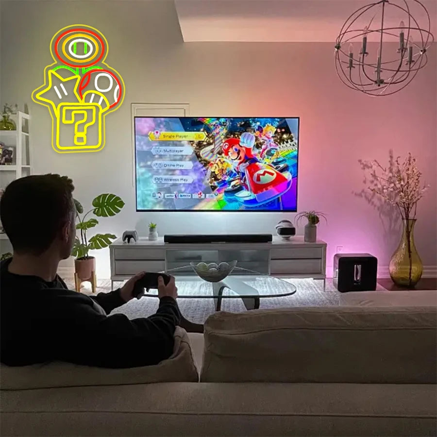 Super Mario Themed Neon Light - Nintendo Retro Gaming Sign