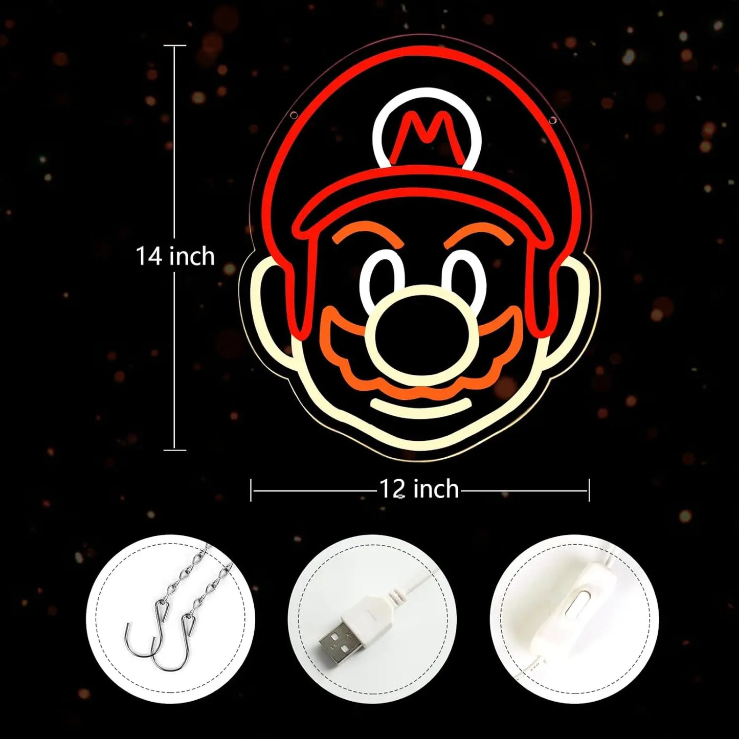 Mario Themed Neon Light - Super Nintendo Retro Gaming Sign