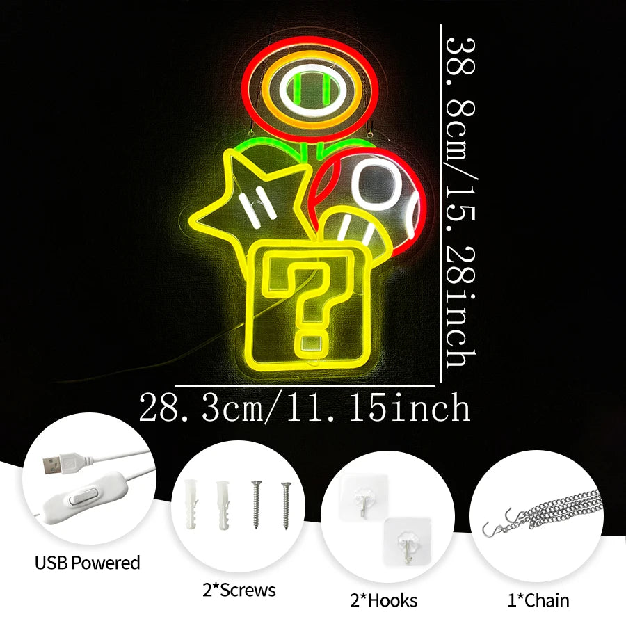 Super Mario Themed Neon Light - Nintendo Retro Gaming Sign